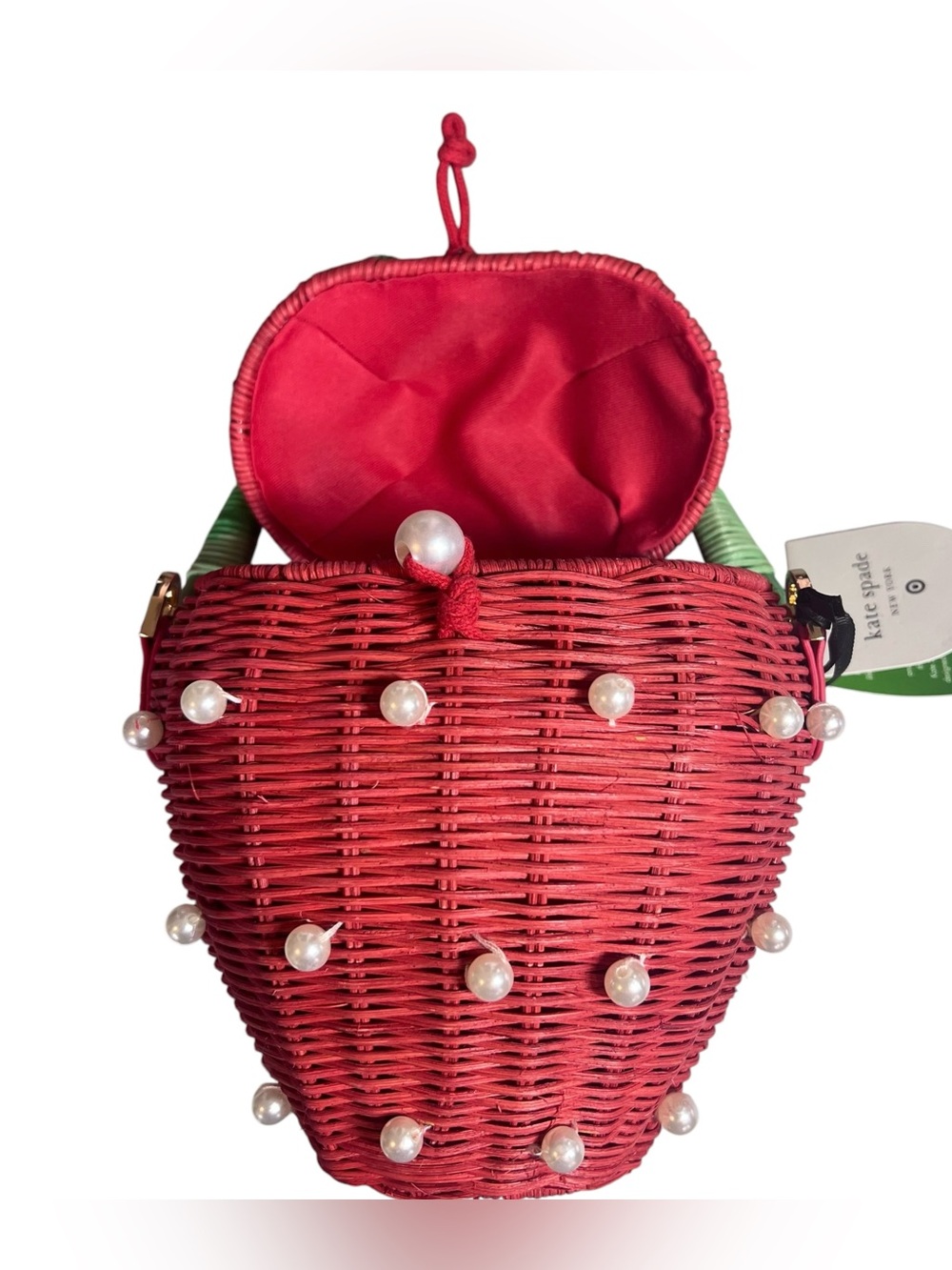 Kate Spade x Target NWT Pearl Embellished Wicker Strawberry Bag Basket Bucket - Picture 10 of 12